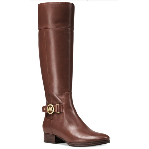 Michael Kors Harland Knee High Riding Boots Brown Leather 5M Wide Calf NWB - Picture 1 of 12
